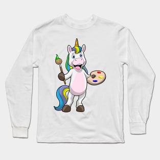 Unicorn at Painting with Brush & Colour Long Sleeve T-Shirt